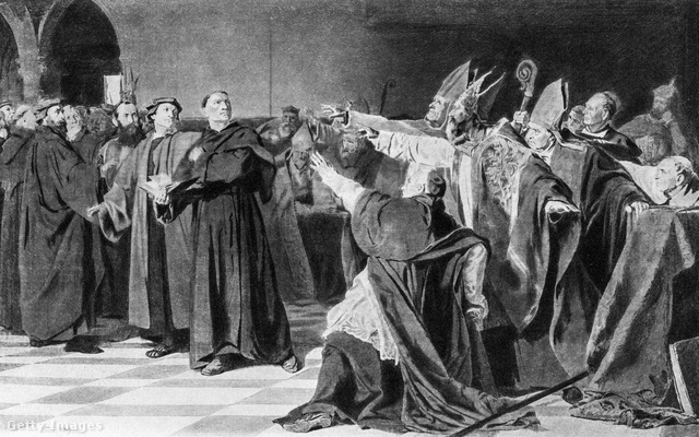 Luther Márton és a papok találkozója 1521-ben a wormsi birodalmi gyűlésen. Biztos, hogy elhangzott jó pár indulatos kifejezés is