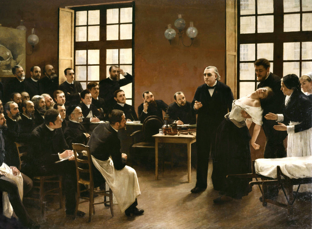 A 19. században a legtöbb figyelmet kiváltó zavar a hisztéria volt. A képen Jean-Martin Charcot neurológus tart előadást a párizsi Salpêtrière kórházban. Óráit Sigmund Freud is látogatta