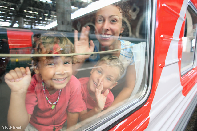 stockfresh 645374 mother-and-children-look-from-train-window siz