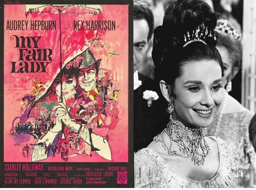 A My Fair Lady című film plakátja és Audrey Hepburn mint Eliza Doolittle