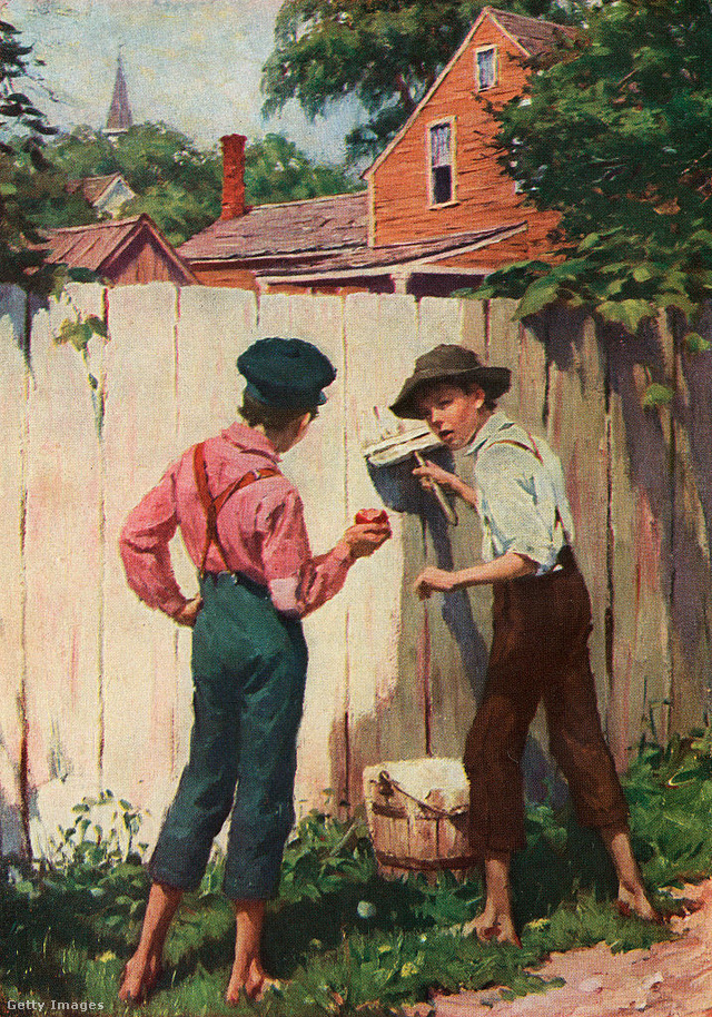 1910-es illusztráció Tom Sawyerről és Huckleberry Finnről