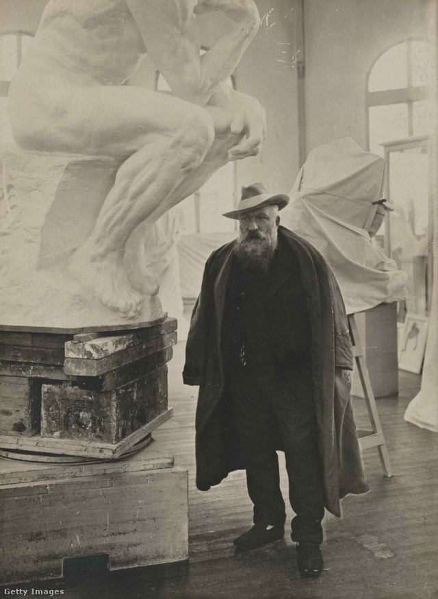 Rodin a műtermében, mellette A gondolkodó