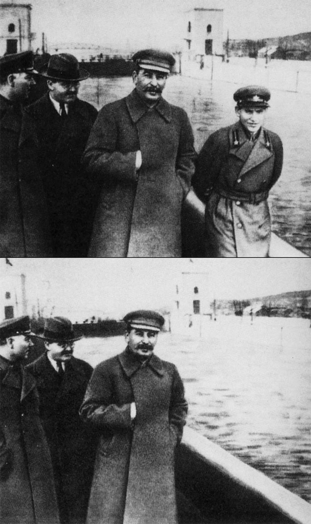 A leghíresebb retusált fotó: Jezsov eltűnt Sztálin oldaláról.