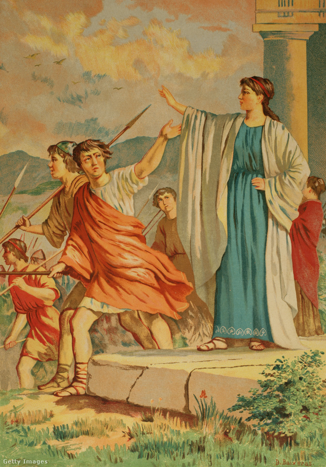 Spártai édesanya búcsúja hadba induló fiától (19. századi ábrázolás)