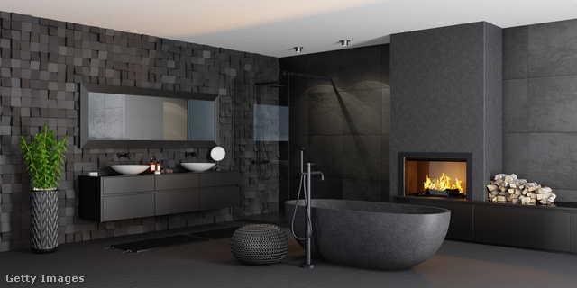 Modern, minimalista antracit fürdőszoba, de annál karakteresebb