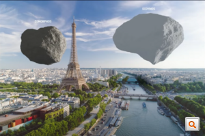 Bal oldalon a Dimorphos látható, ami a Didymos (jobb) Föld-közeli aszteroida holdja