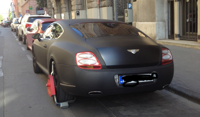 The Bentley clamped. Not a rare sight in Budapest these days