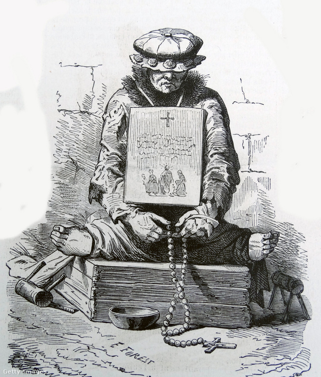 Leprás koldus a középkorban (19. századi francia illusztráció)