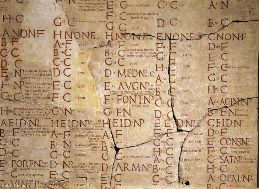Részlet egy Kr. u. 1. századból származó római naptárból, a Fasti Amiterniniből