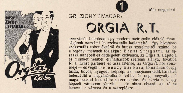 Zichy regényének ajánlója az Új Magazinban