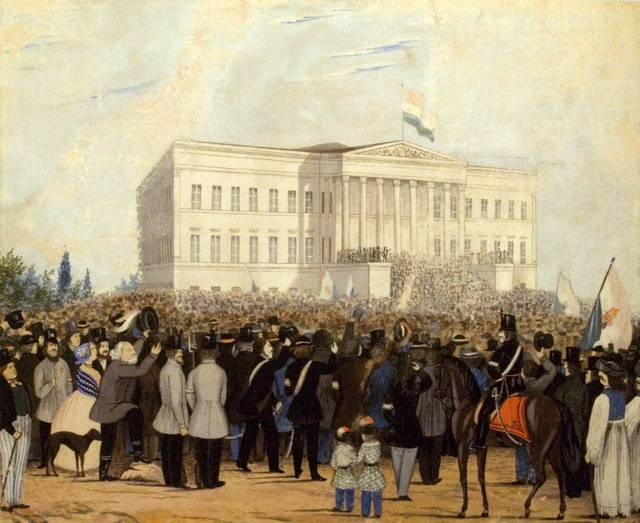 Tüntetés a Nemzeti Múzeum előtt, 1848. március 15.