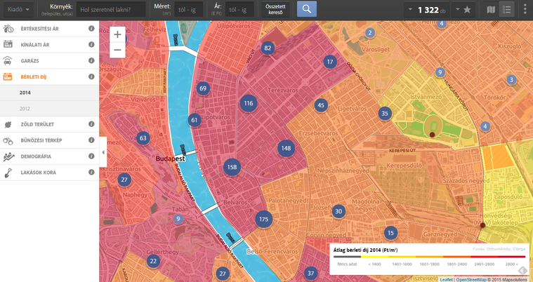 Kiadó lakások és a bérleti díjak a belső kerületekben - részletekért kattints a térképre