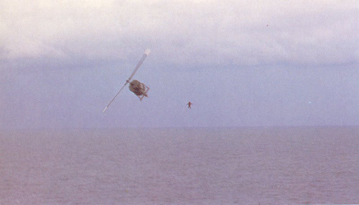 VNAF pilot jumps into the sea from his Huey