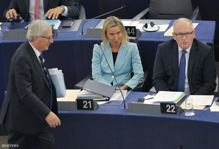 Jean-Claude Juncker, Federica Mogherini és Frans Timmermans Brüsszelben