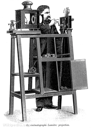 A Lumière-fivérek kinematográfja vetítő üzemmódban (1895)