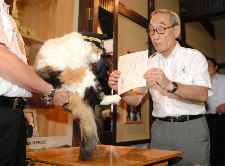 Nitama átveszi megbízólevelét a japán vasút képviselőjétől
