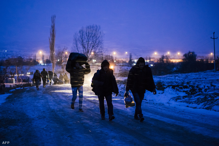 A szerbiai Miratovácba érkező menekültek január 16-án.