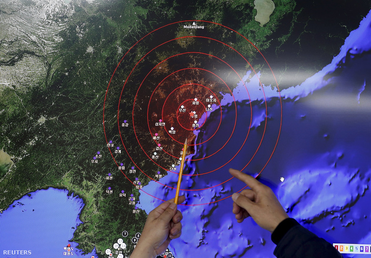 A legutóbbi északi kísérlet keltette rezgéseket mutatja a térképen egy Dél-koreai szakértő