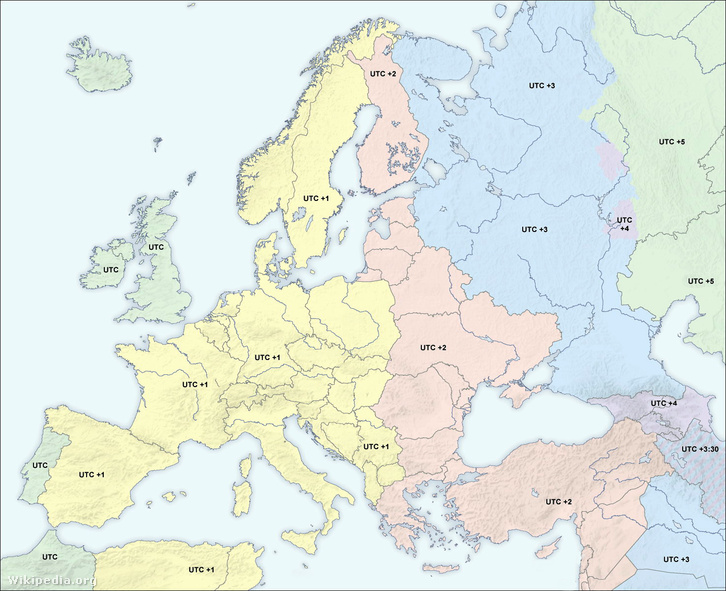 Europe time zones map multilingüe