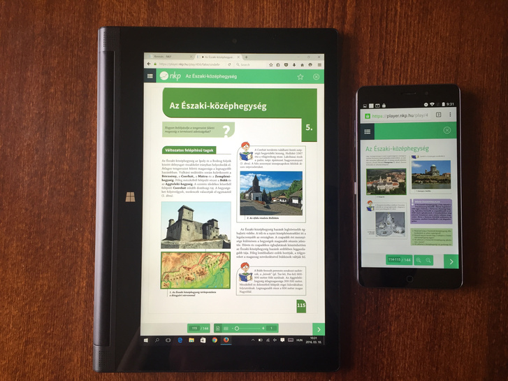 Windowsos tableten tökéletesen látható a tankönyv oldala, mobilon tökéletesen látható minden más, csak a tankönyv jelenik meg bénán