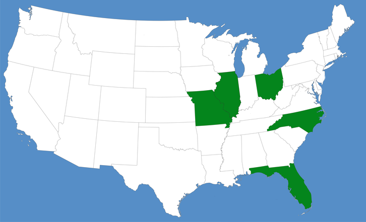 Florida, Idaho, Missouri, Illionis, Észak-Karolina