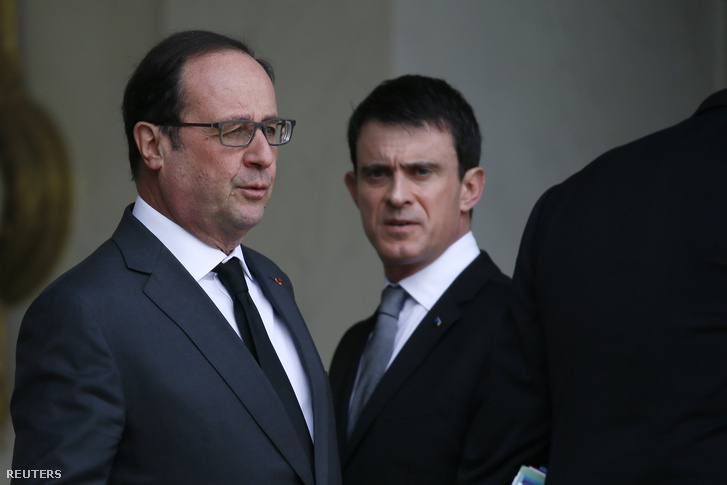 Francois Hollande francia elnök és Manuel Valls miniszterelnök a brüsszeli robbantások kapcsán tartott megbeszélésük után Párizsban, 2016. március 22-én.