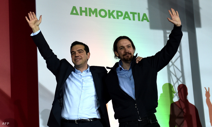 Alexisz Ciprász (Sziriza) és Pablo Iglesias (Podemos)