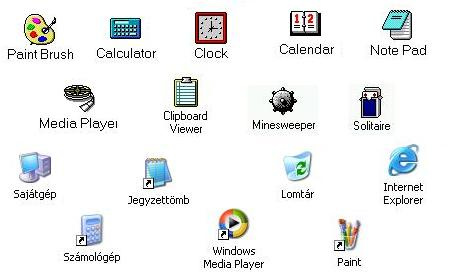 Felső két sorban a Windows 3.1, alatta az XP néhány ikonja