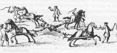 Korabeli illusztráció II. Túpac Amaru kivégzéséről