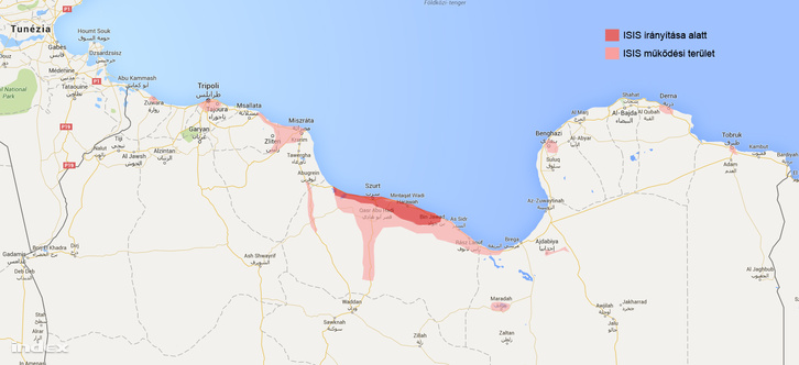 Az Iszlám Állam terjeszkedése Líbiában.