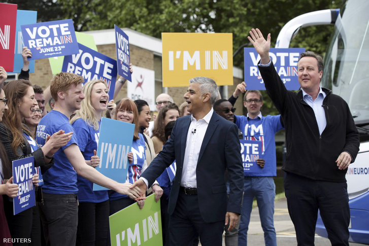 Sadiq Khan London új polgármesterének és David Cameron miniszterelnöknek közös kampánya a brit kilépés ellen.