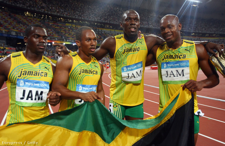 Nesta Carter, Usain Bolt, Michael Frater és Asafa Powell 2008-ban a pekingi olimpián