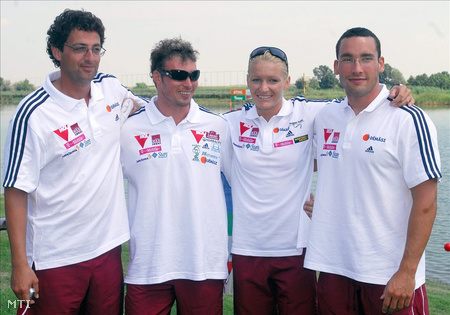 Vécsi Viktor edző, Vajda Attila, Janics Natasa és Sík Márton