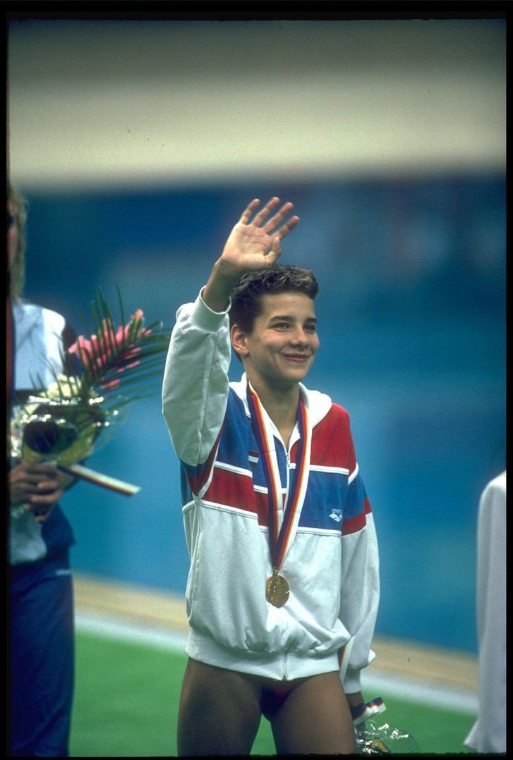 Egerszegi Krisztina 1988-ban, a 200 méteres hátúszás olimpia bajnoka.