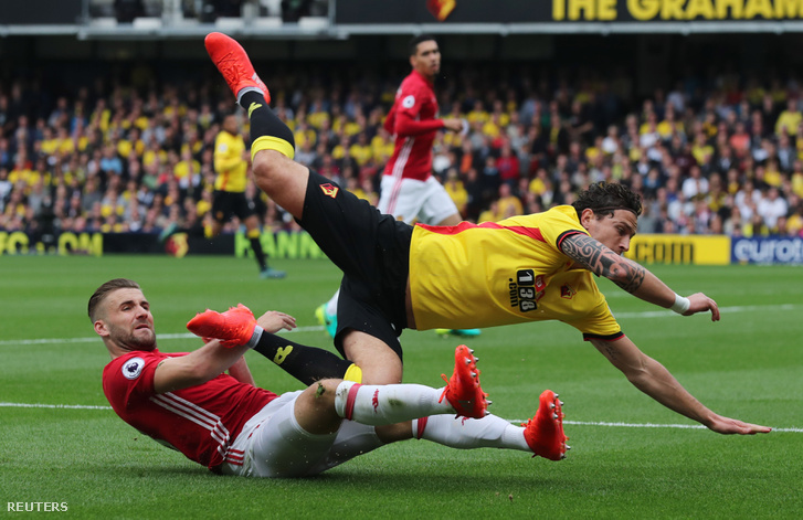 Daryl Janmaat és Luke Shaw a Watford-Manchester United mérkőzésen, 2016. szeptember 18-án.