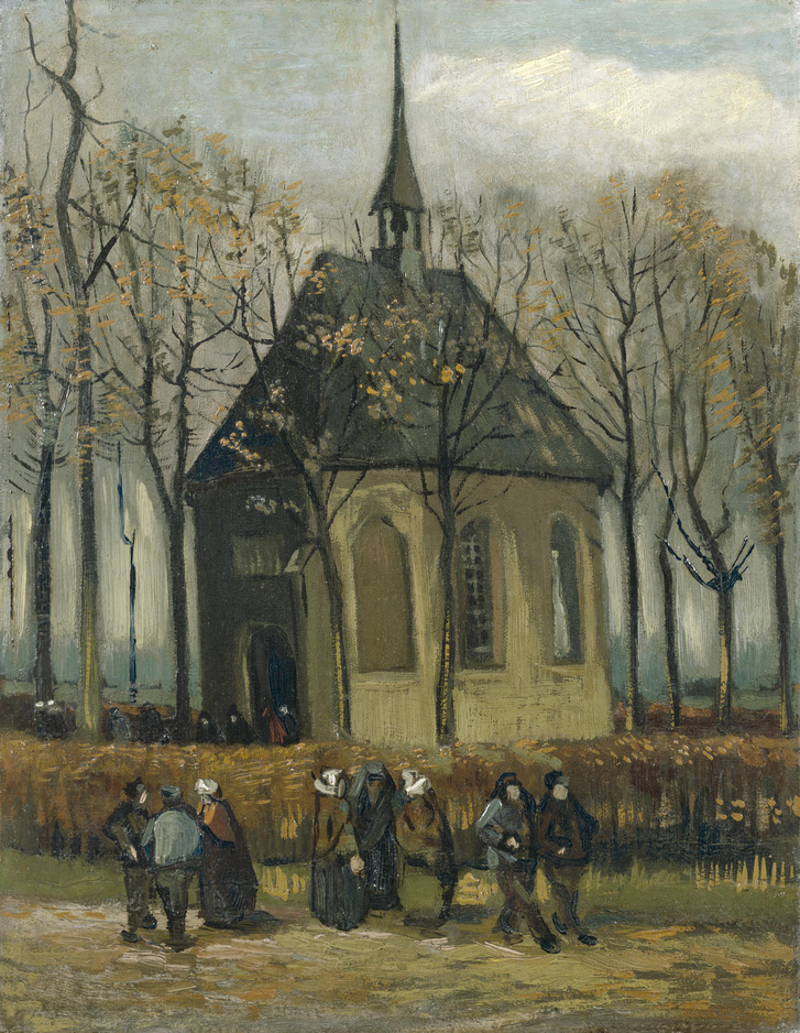 Hívők elhagyják a református templomot Nuene-ben, 1884
