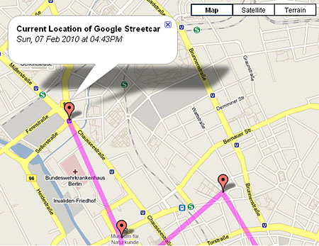 A Google-autó útja a Google Mapsen