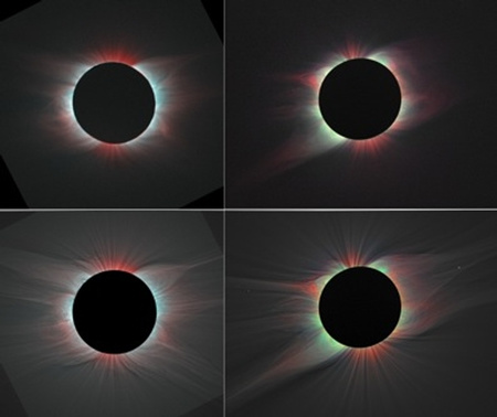 Felvételek a 2006-os (balra) és 2008-as (jobbra) napfogyatkozásokról