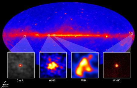 Montázs a Fermi által megfigyelt szupernóva-maradványokról (NASA)