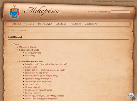 A mikepercs.hu letöltések oldala (kattintásra nagy méretben nyílik a screenshot)