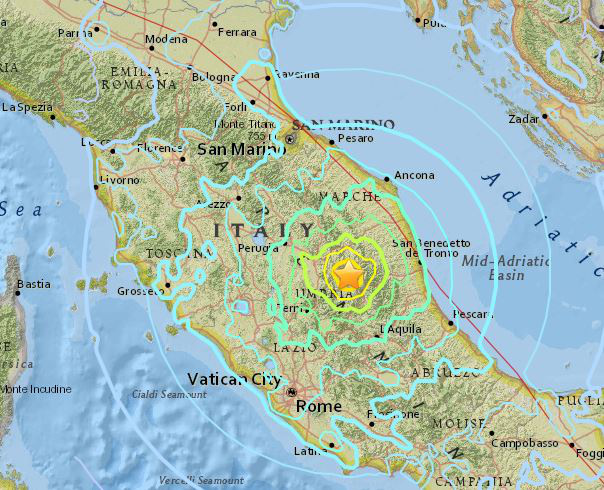 A földrengés központját és az érintett területet mutatja ez a térkép