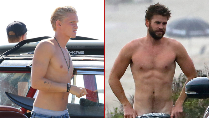 Liam Hemsworth és Cody Simpson ugyanott félmeztelenkedett