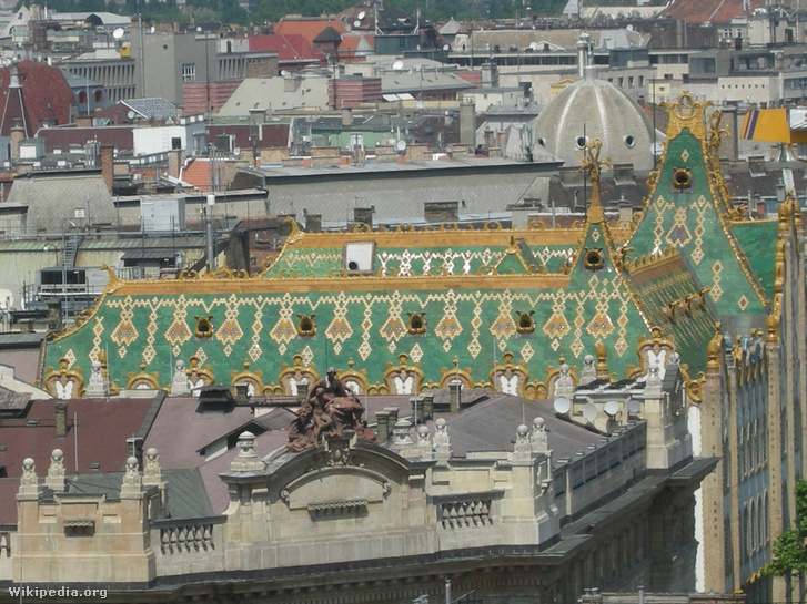 View from Saint Stephen%27s Basilica to roofs%2C Postal Savings