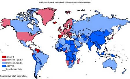 A világ országainak várható reál GDP növekedése 2010-2011-ben