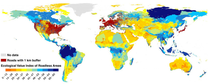 A felszabdalt területek ökológiai értéke (minél kékebb, annál fontosabb)