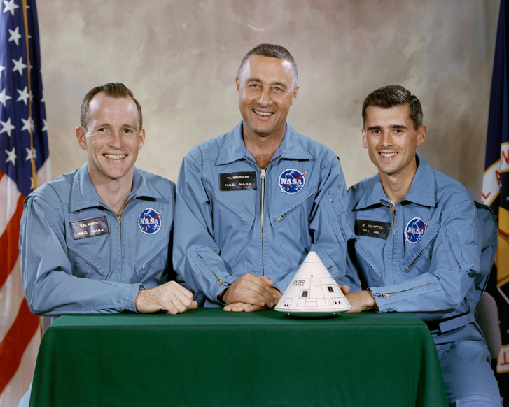 Az Apollo-1 három tragikus sorsú űrhajósa: White, Grissom és Chaffee