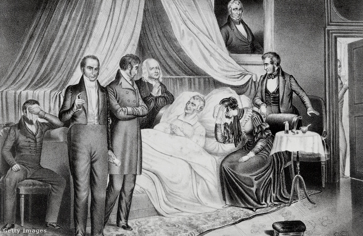 William Henry Harrison a halálos ágyán, 1841. április 4-én
