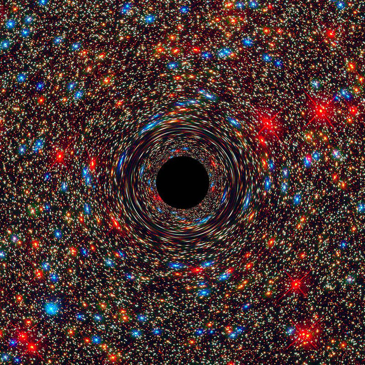 Számítógépes szimuláció egy galaxis magjában található szuper-nagytömegű fekete lyukról.