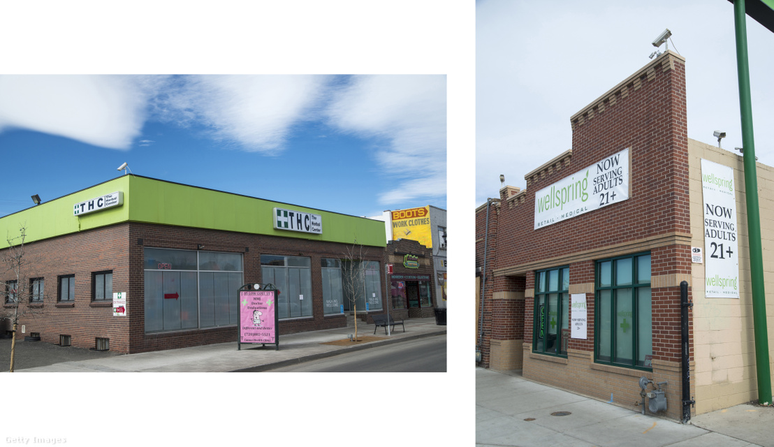 Orvosi marihuánát kínáló üzletek utcafrontjai Denverből