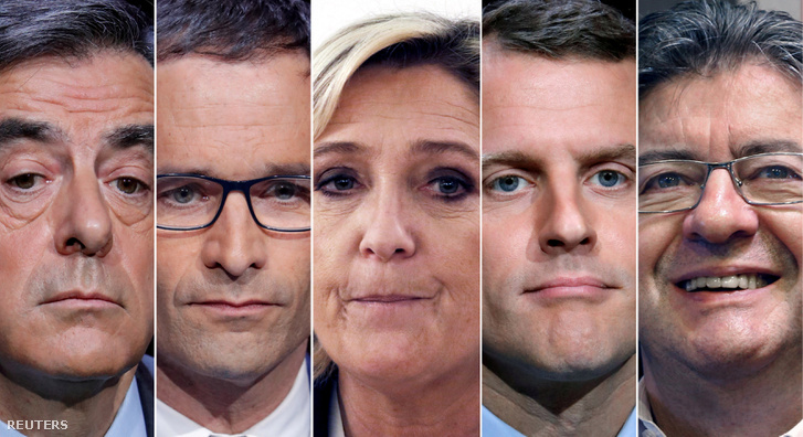 Francois Fillon, Benoit Hamon, Marine Le Pen, Emmanuel Macron és Jean-Luc Melenchon